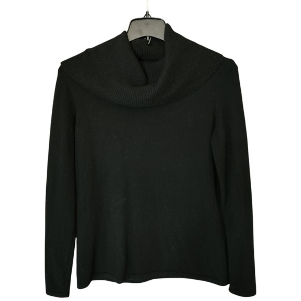 100% Cashmere Sweater Cowl Neck Womens M Black Lagenlook Work Core Pullover